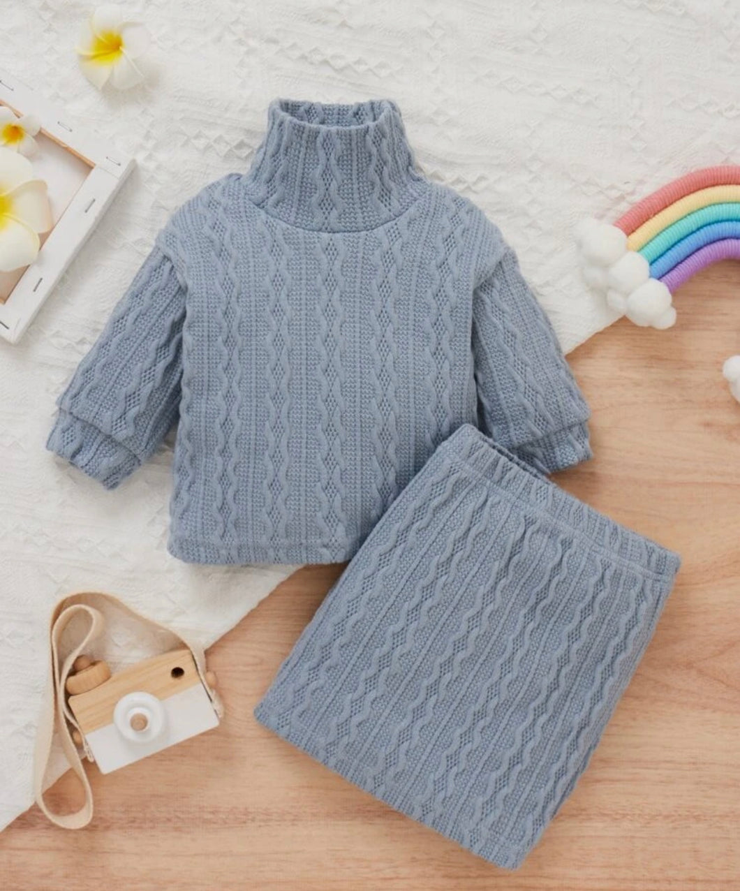 Blue Knit Sweater Set